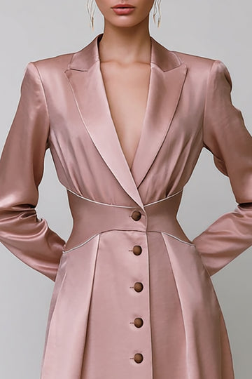 Dusty Rose Satin A Line Peak Lavers Robe de travail midi